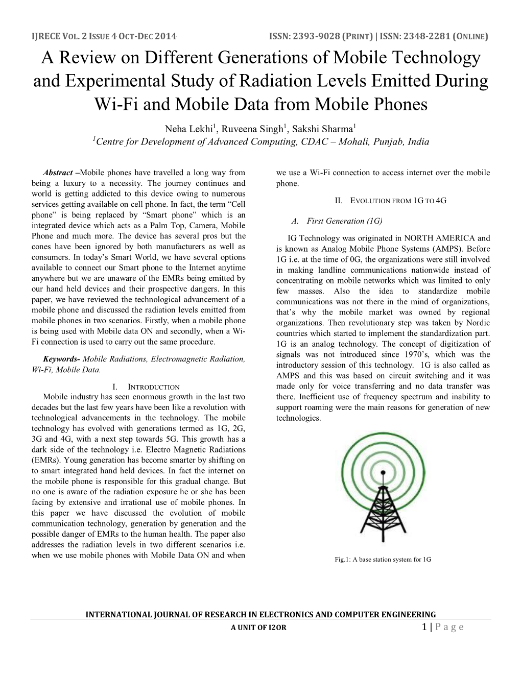 A Review on Different Generations of Mobile Technology and Experimental Study of Radiation Levels Emitted During Wi-Fi and Mobi