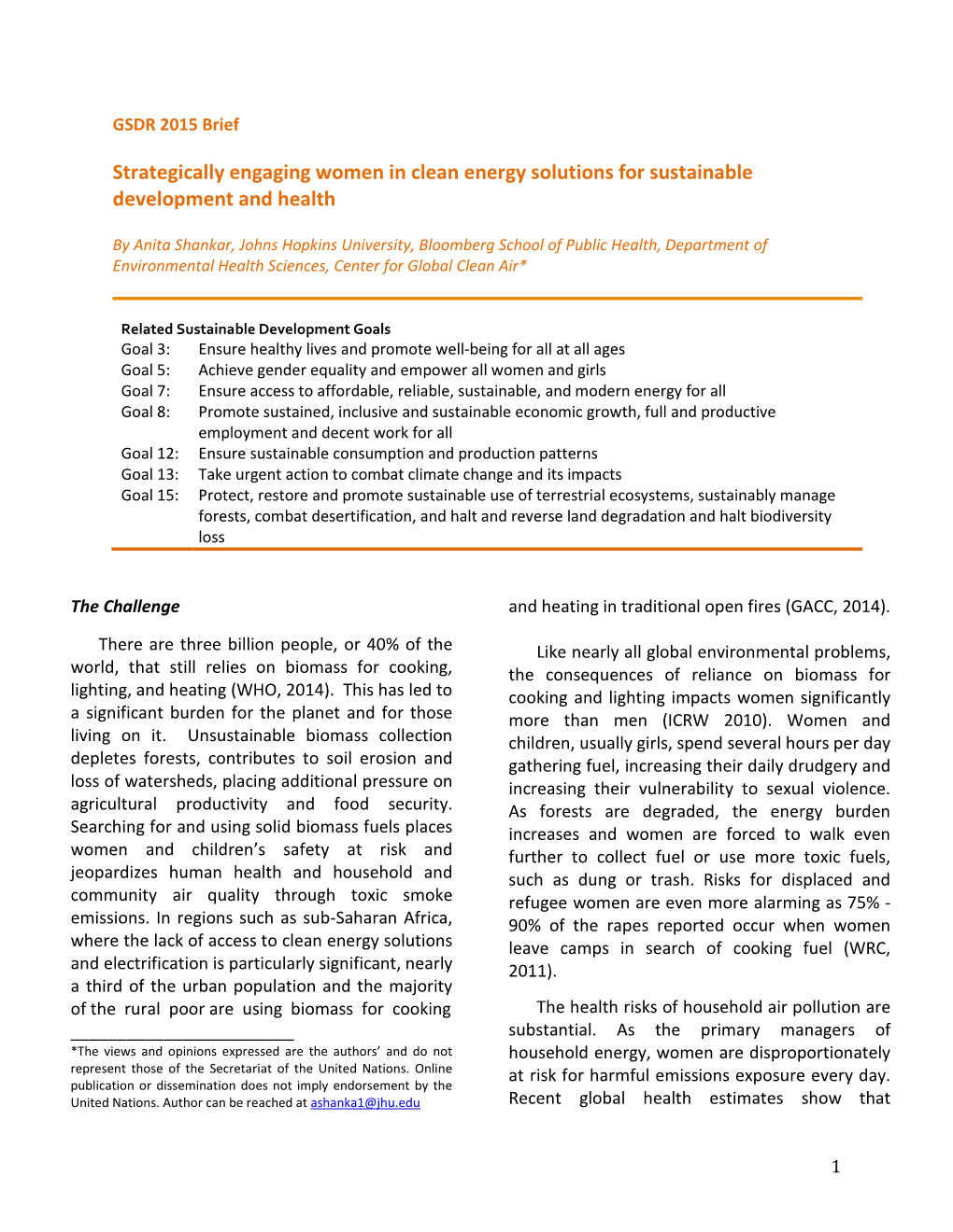 Strategically Engaging Women in Clean Energy Solutions for Sustainable Development and Health