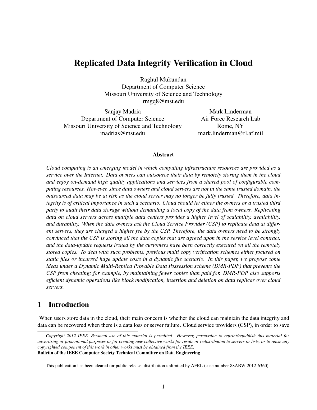 Replicated Data Integrity Verification In