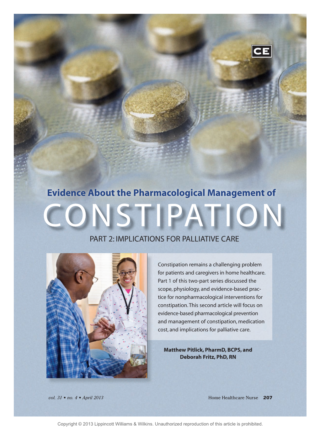 Constipation Part 2: Implications for Palliative Care