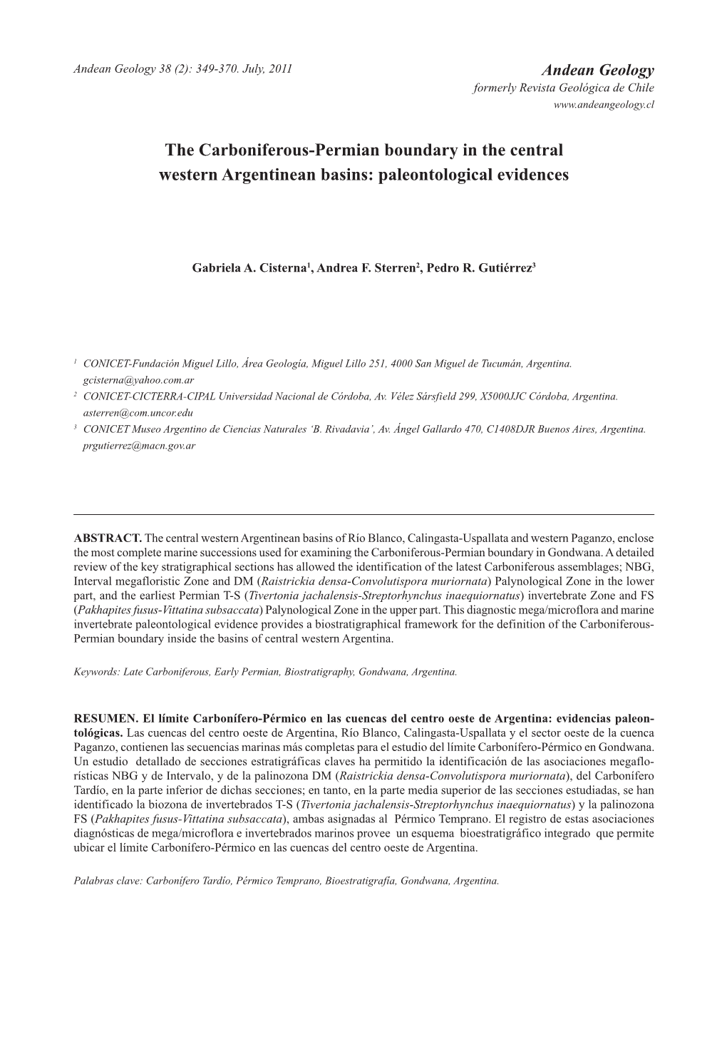 The Carboniferous-Permian Boundary in the Central Western Argentinean Basins: Paleontological Evidences