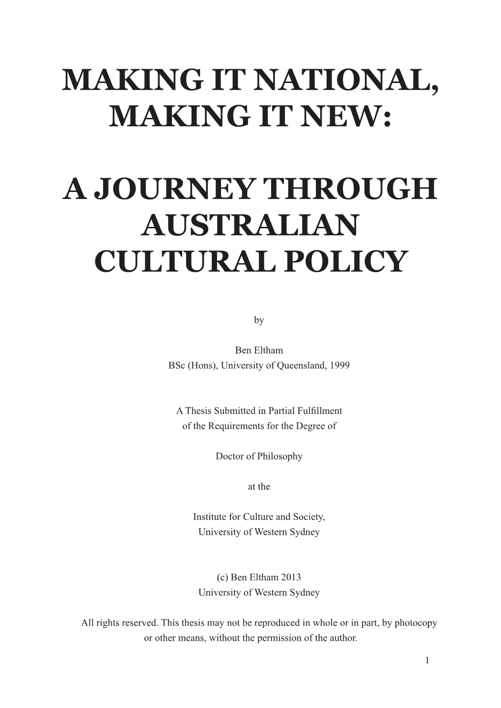 A Journey Through Australian Cultural Policy