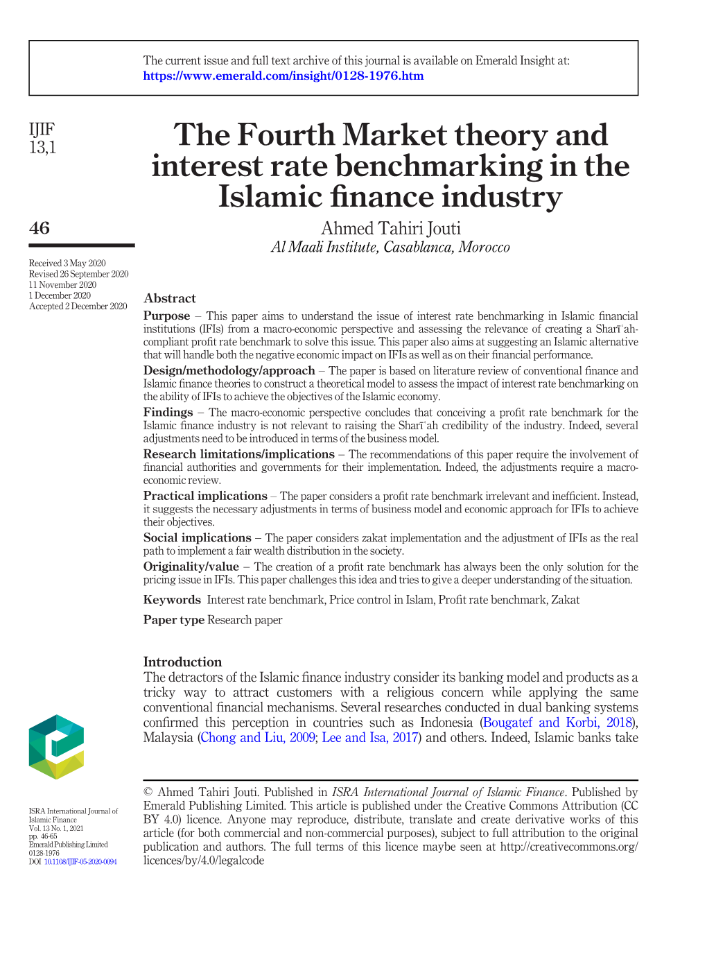 The Fourth Market Theory and Interest Rate Benchmarking in the Islamic