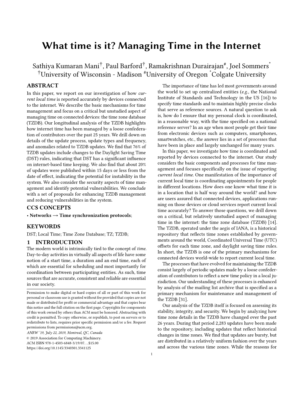 What Time Is It? Managing Time in the Internet