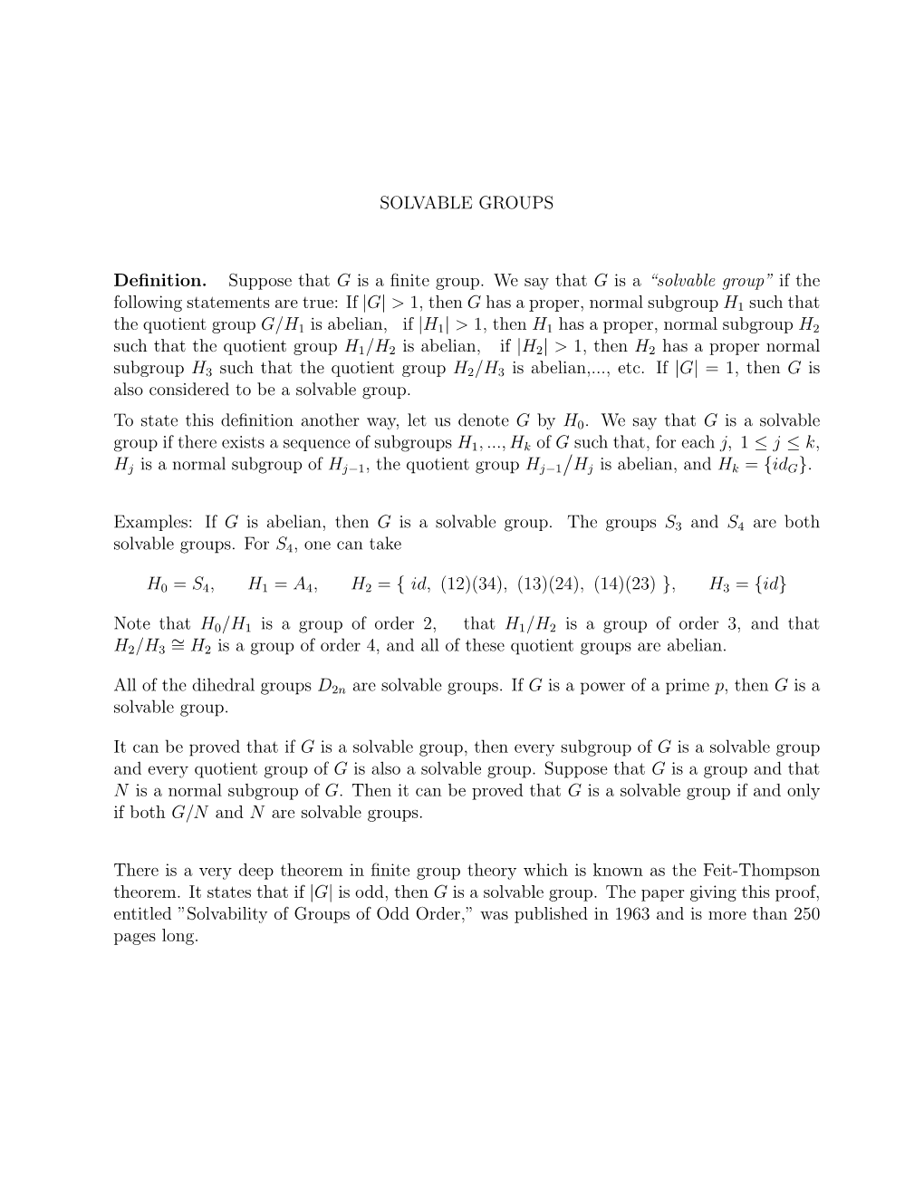 Solvable Groups