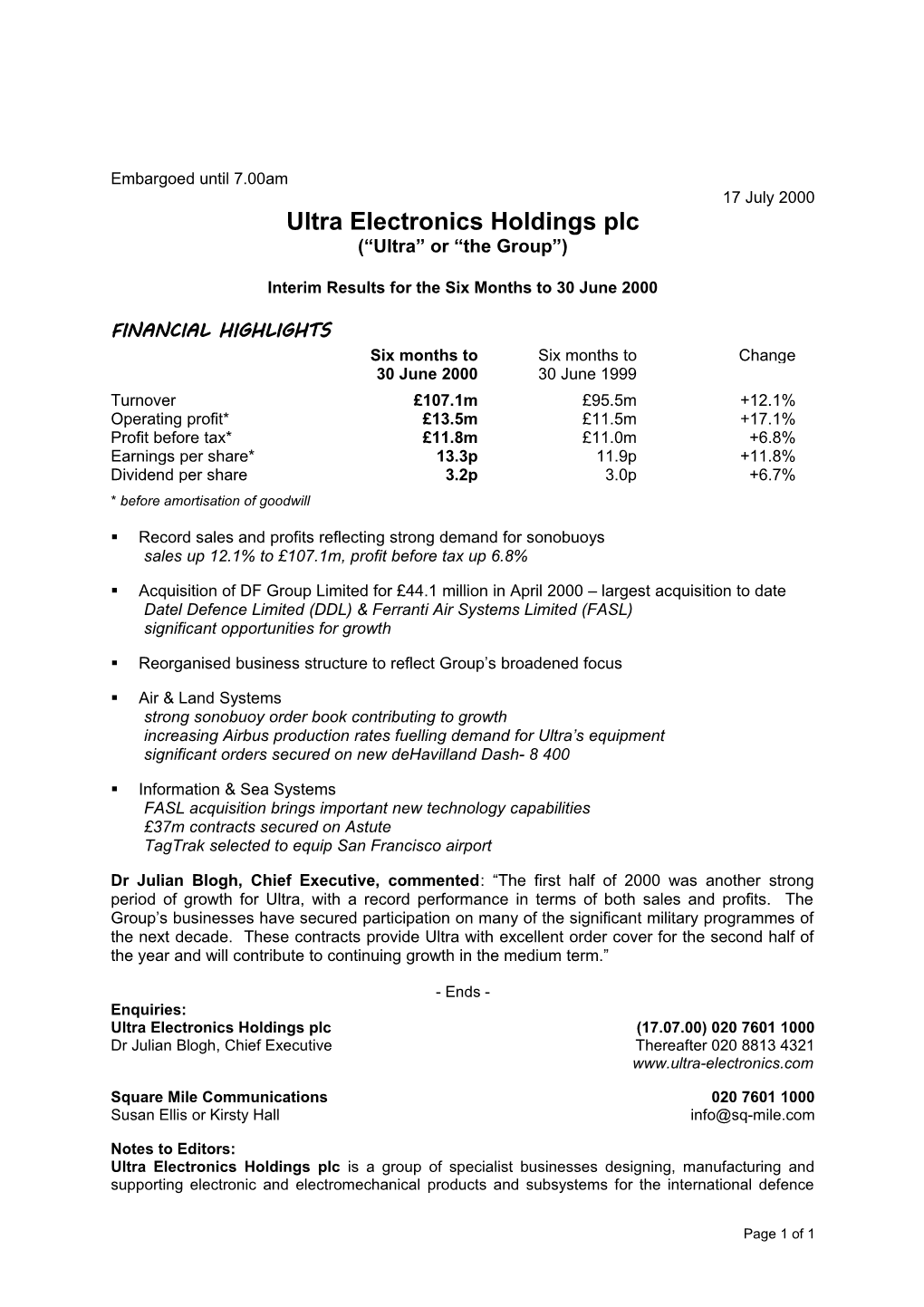 Ultra Electronics Holdings Plc