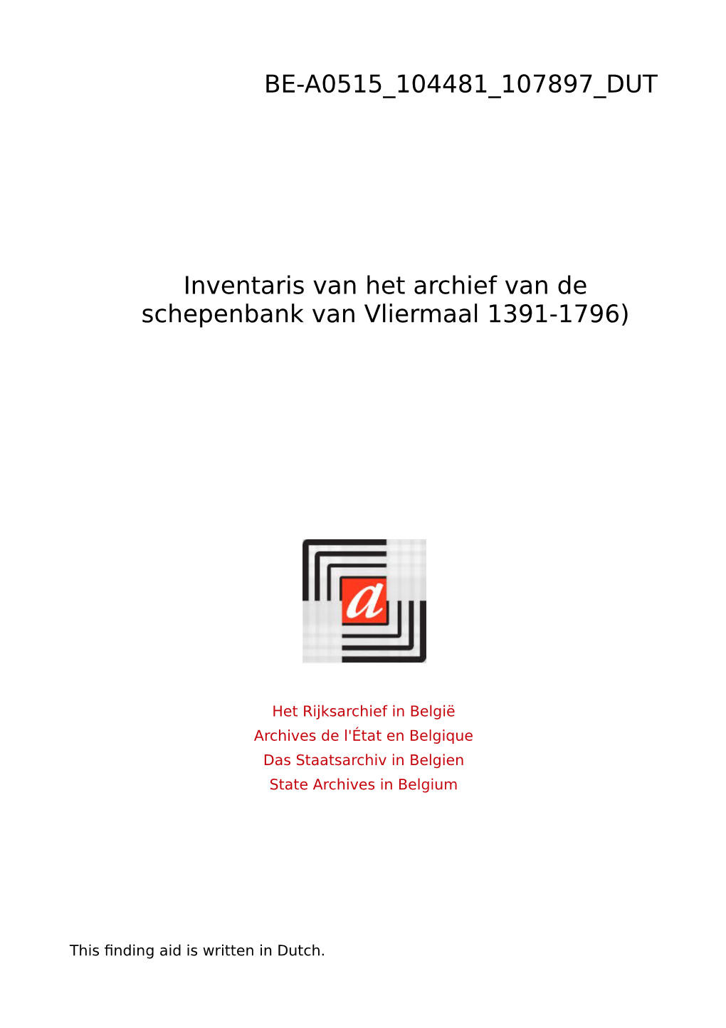 Archief Van De Schepenbank Van Vliermaal 1391-1796)