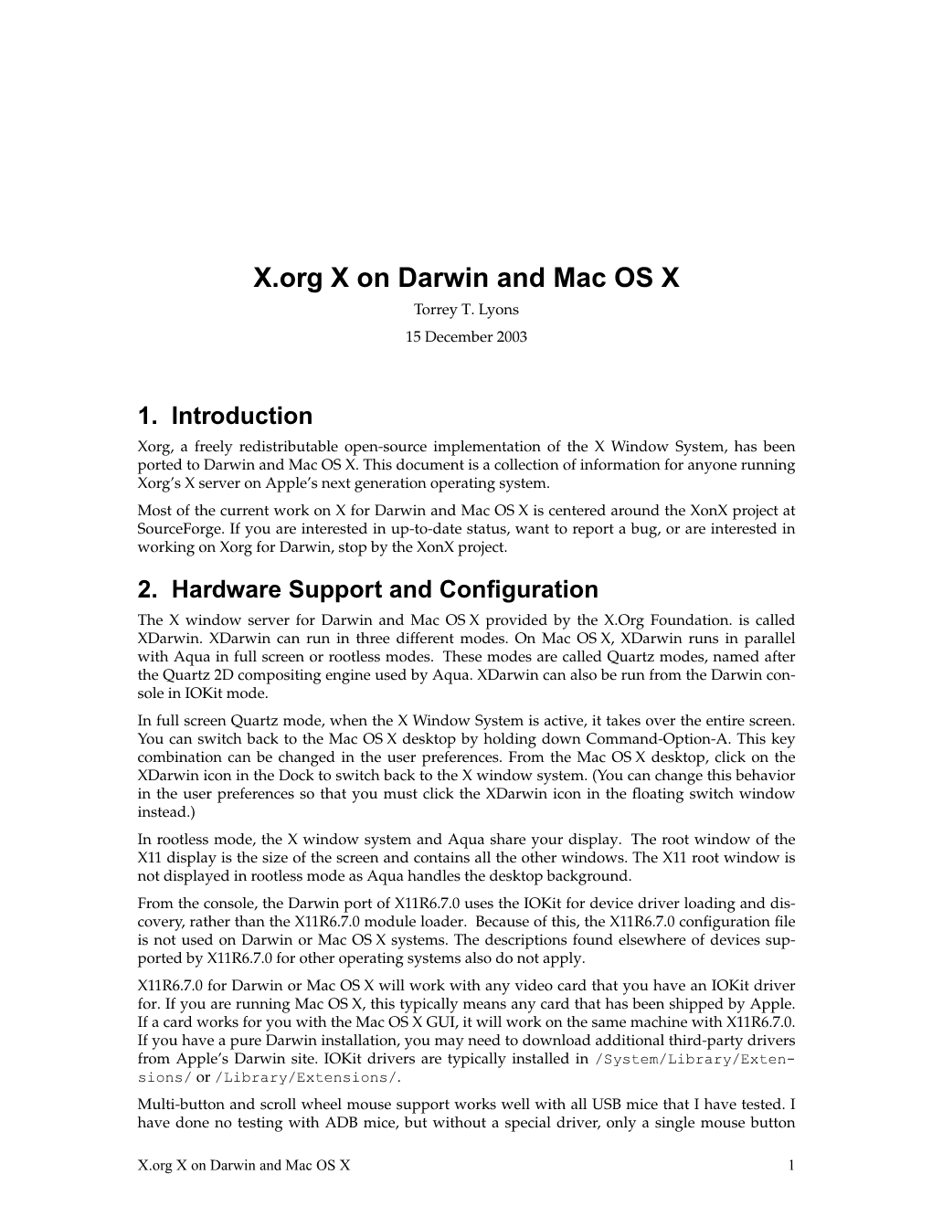 X.Org X on Darwin and Mac OS X