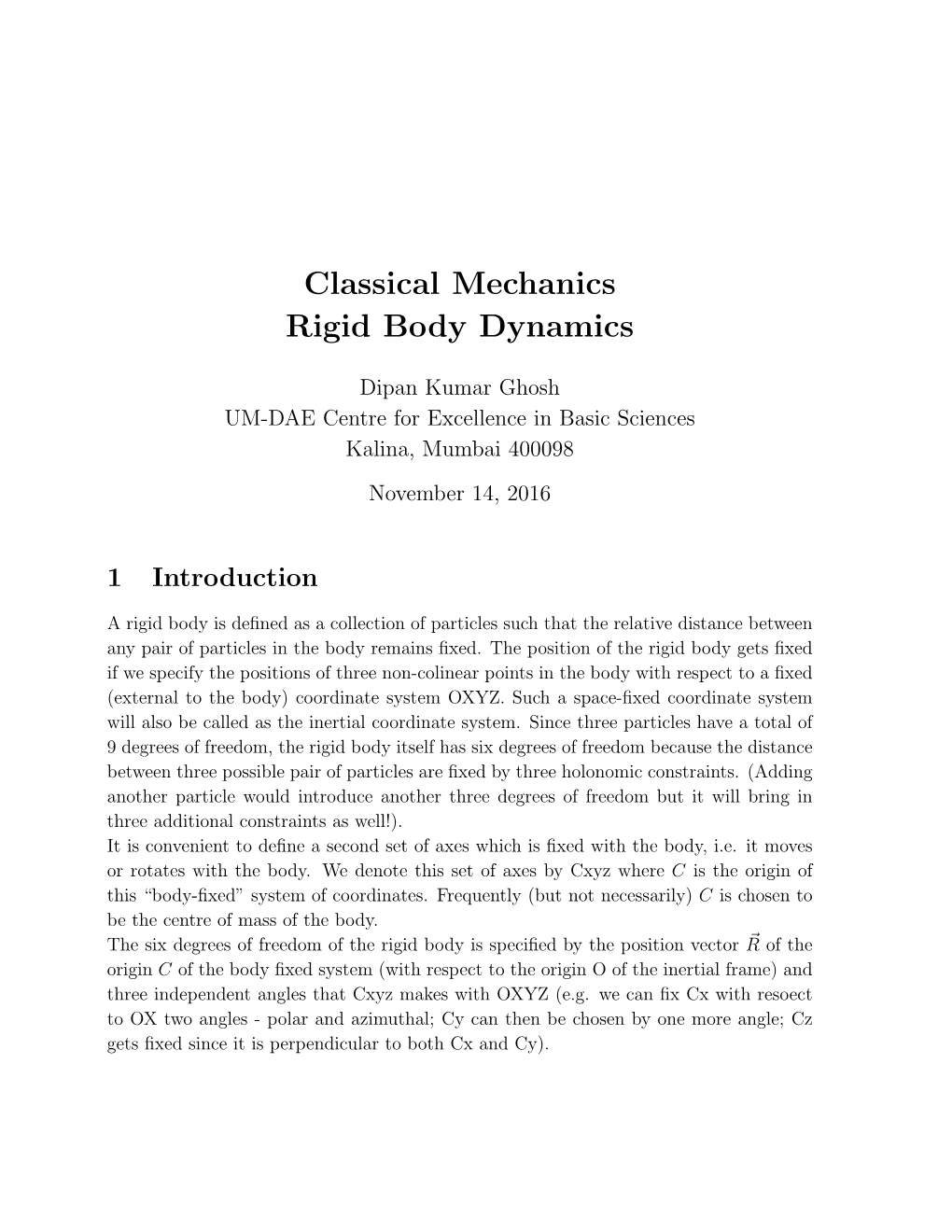 Classical Mechanics Rigid Body Dynamics