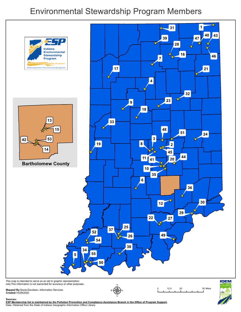 Map of Indiana Environmental Stewardship Program Members