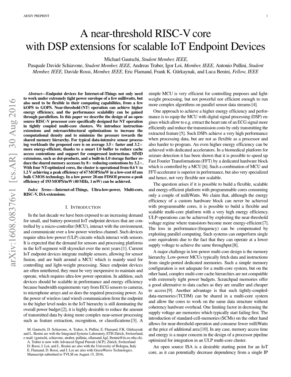 A Near-Threshold RISC-V Core with DSP Extensions for Scalable Iot