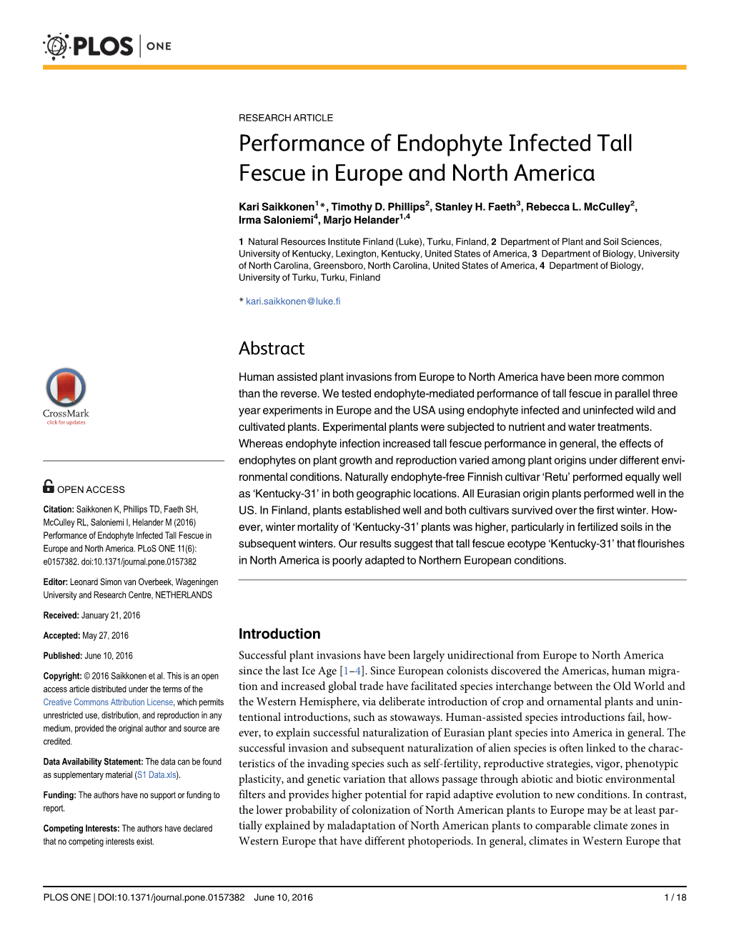 Performance of Endophyte Infected Tall Fescue in Europe and North America