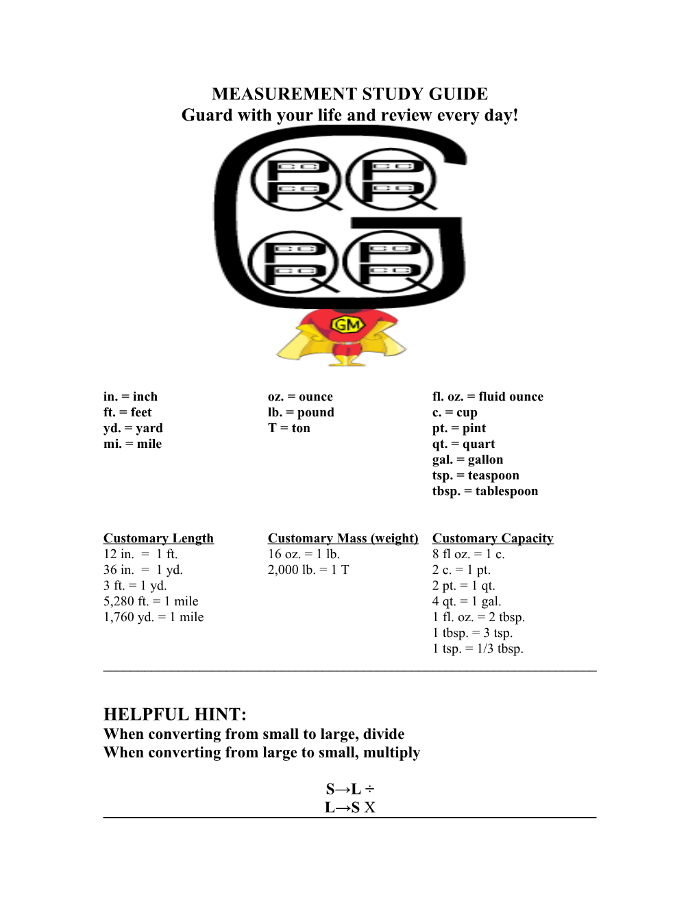 Measurement Study Guide s1