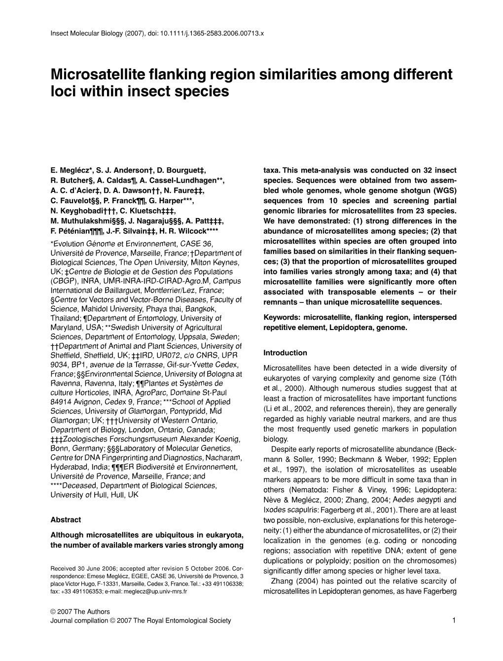 Microsatellite Flanking Region Similarities Among Different Loci