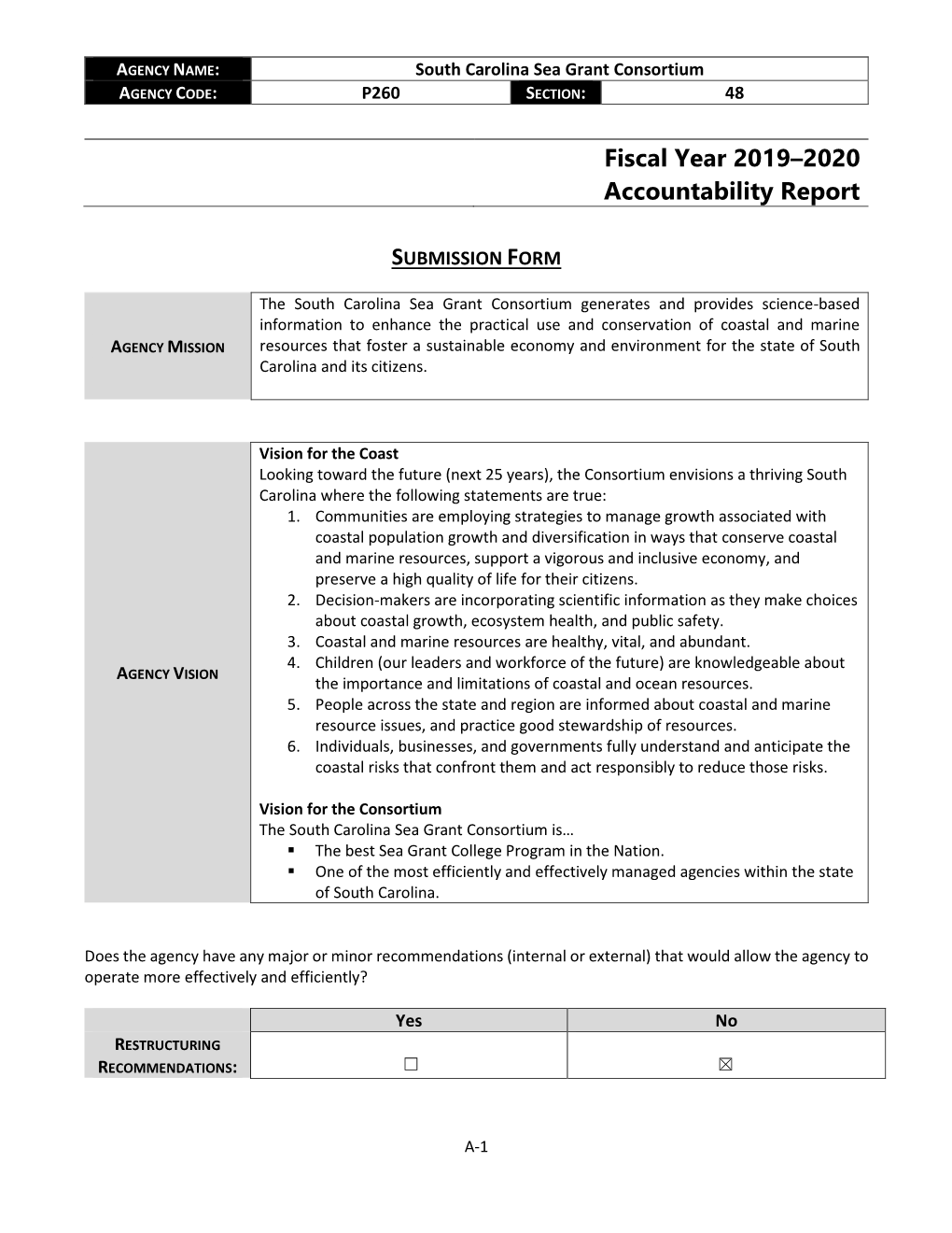 Sea Grant Consortium AGENCY CODE: P260 SECTION: 48