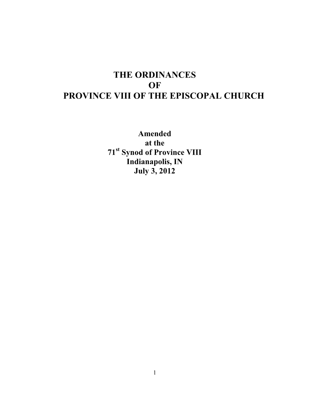 The Ordinances of Province Viii of the Episcopal Church