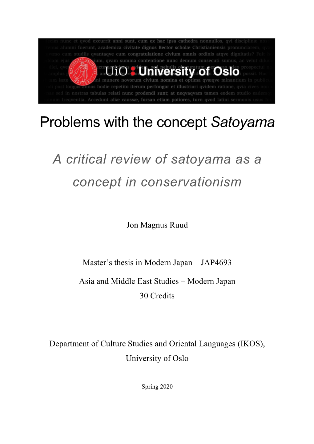Problems with the Concept Satoyama