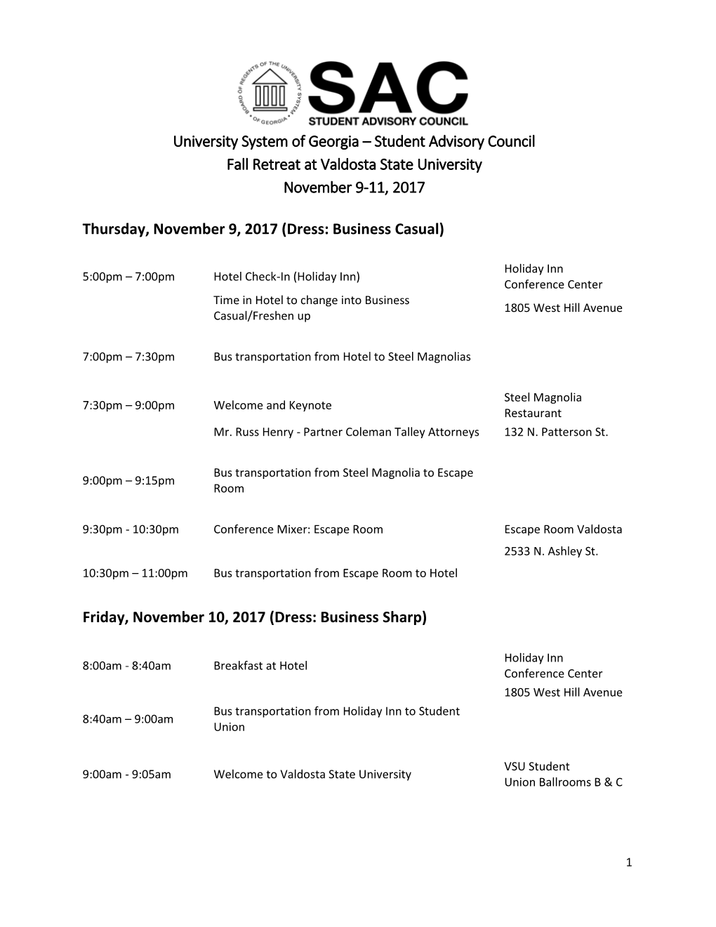 Fall 2017 Meeting Agenda