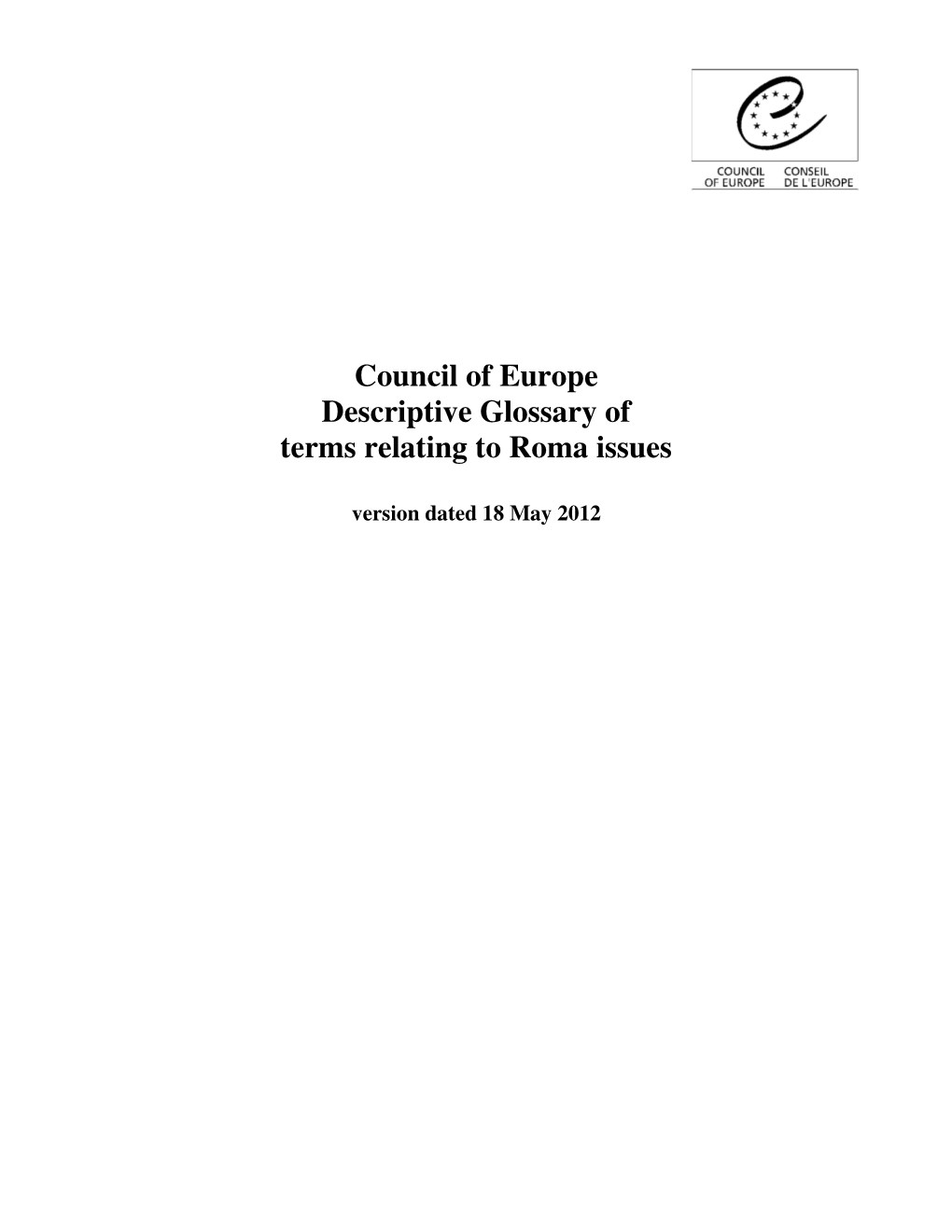 Council of Europe Descriptive Glossary of Terms Relating to Roma Issues