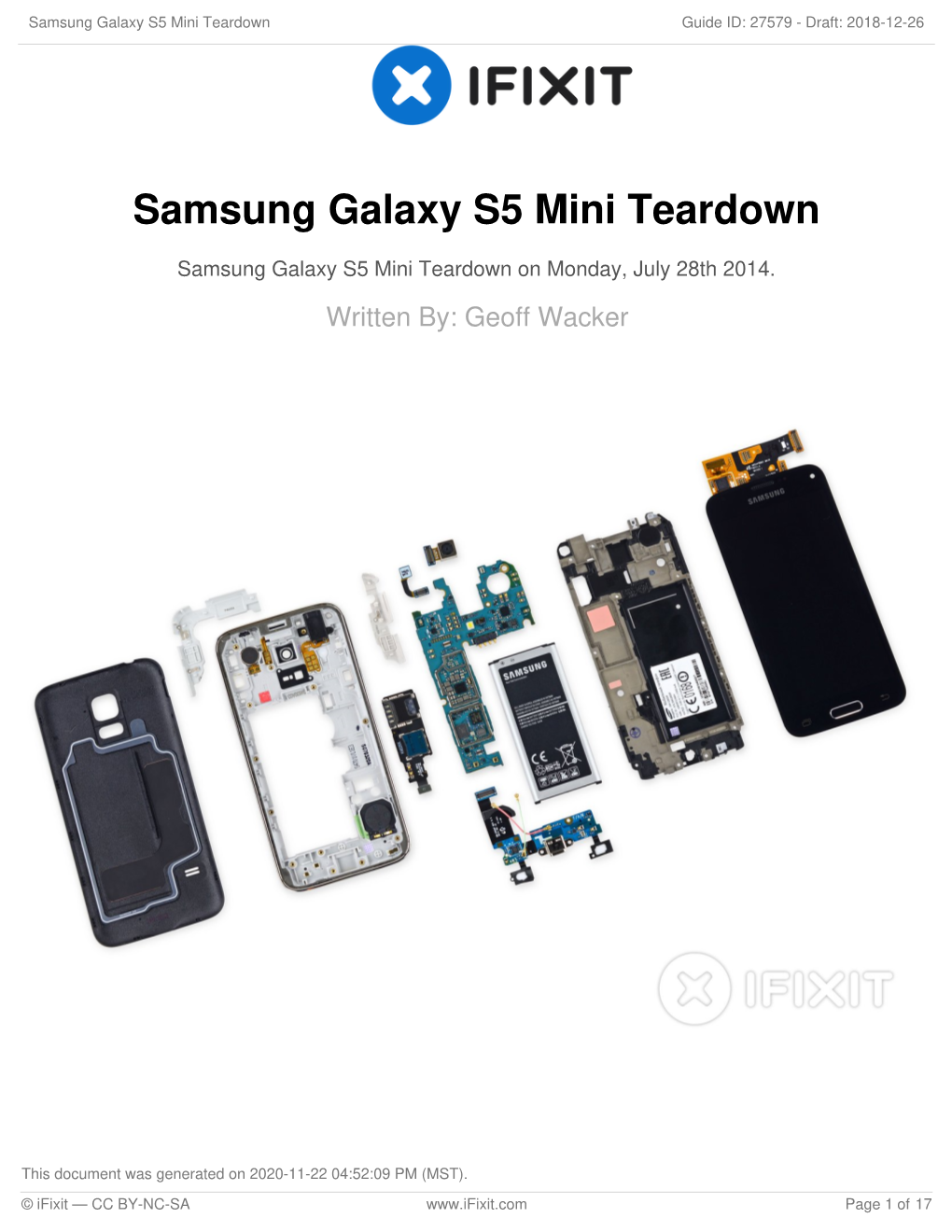 Samsung Galaxy S5 Mini Teardown Guide ID: 27579 - Draft: 2018-12-26