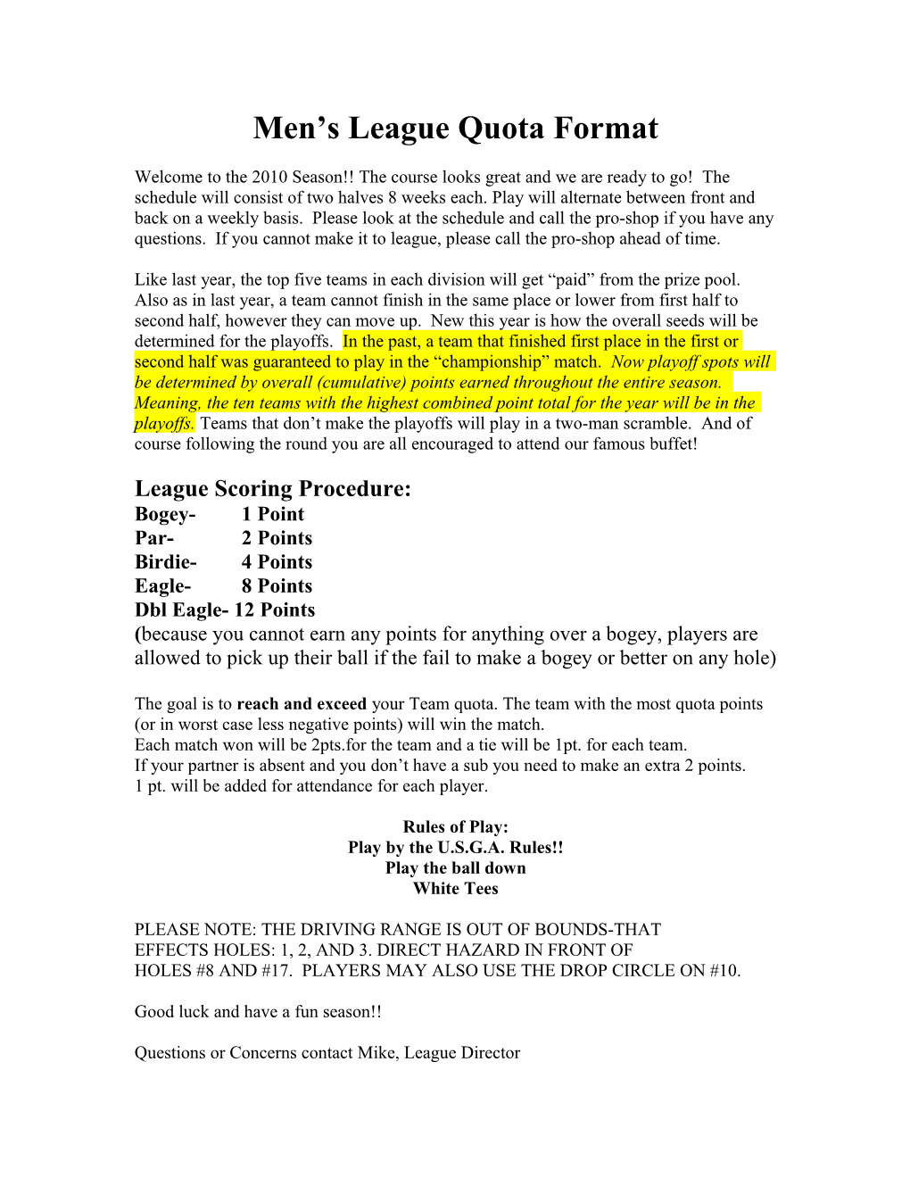 Men S League Quota Format