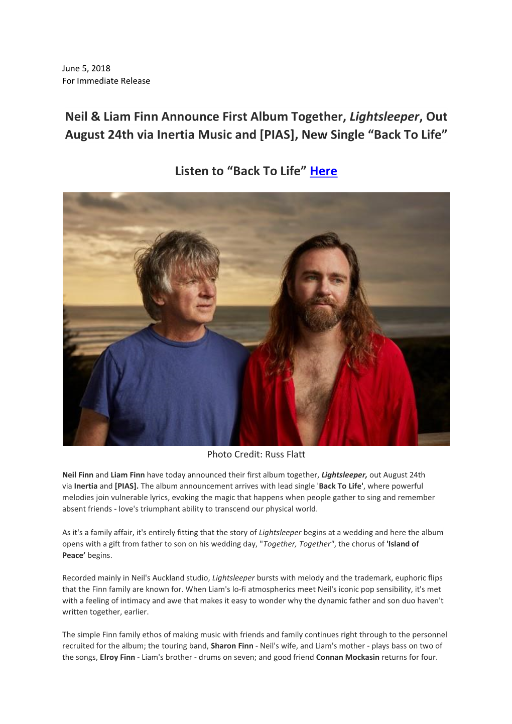 Neil & Liam Finn Announce First Album Together