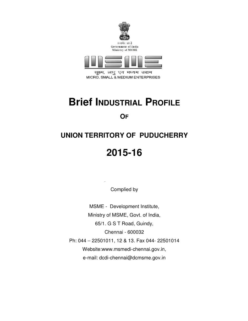 Brief INDUSTRIAL PROFILE of UNION TERRITORY OF