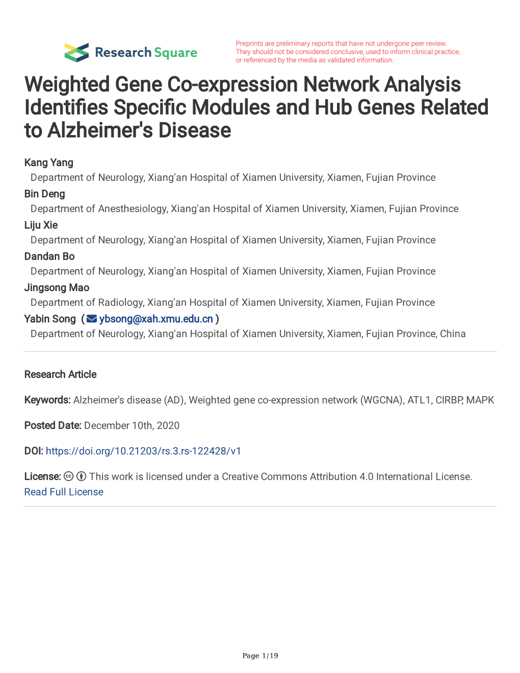 Weighted Gene Co-Expression Network Analysis Identi Es Speci C