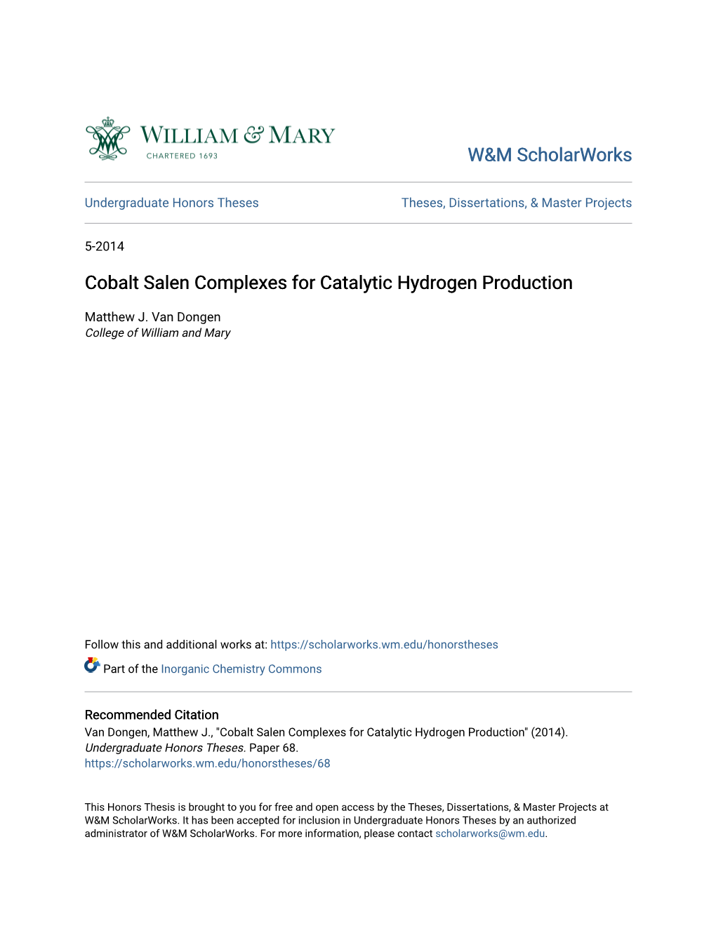 Cobalt Salen Complexes for Catalytic Hydrogen Production