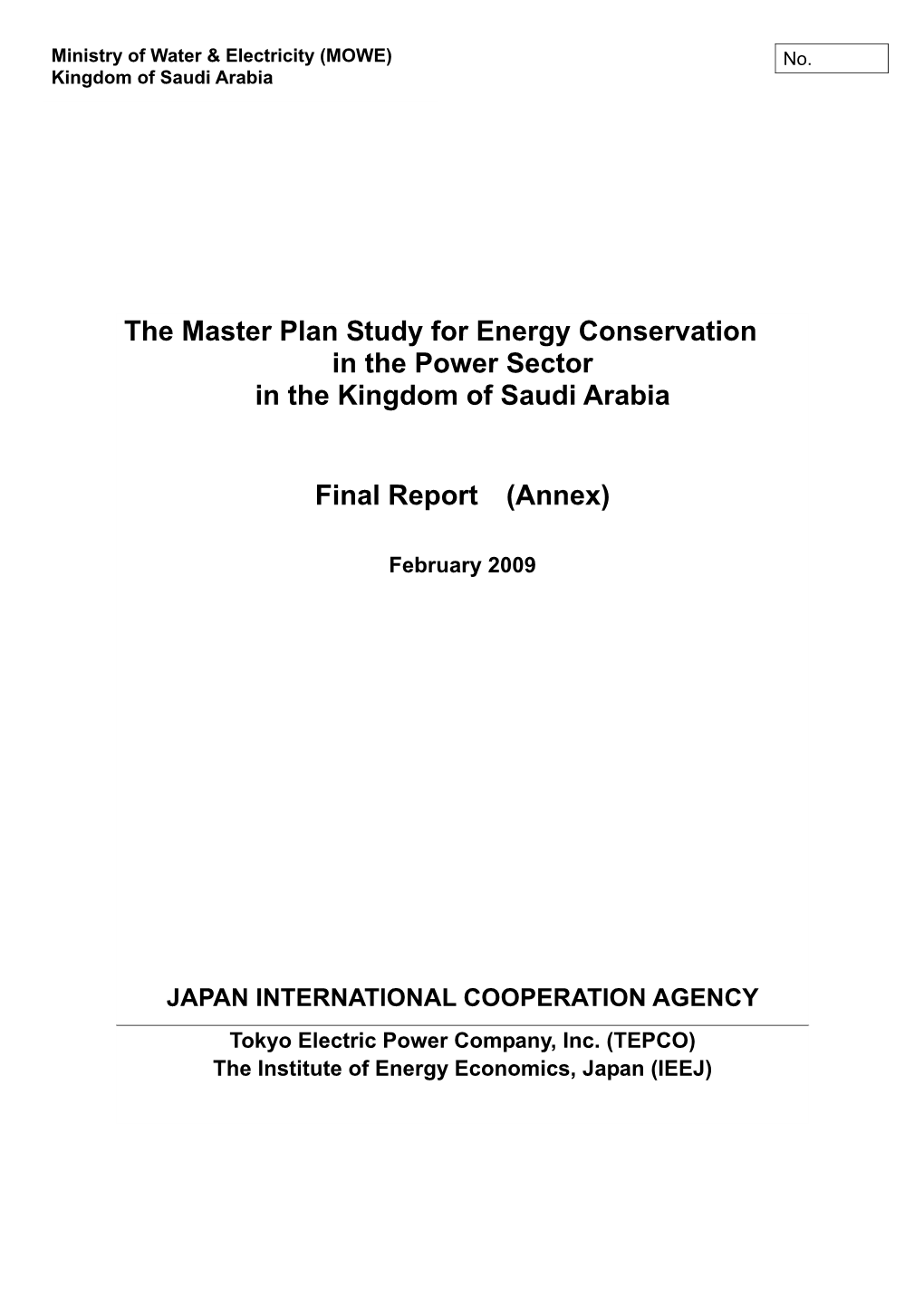 The Master Plan Study for Energy Conservation in the Power Sector in the Kingdom of Saudi Arabia