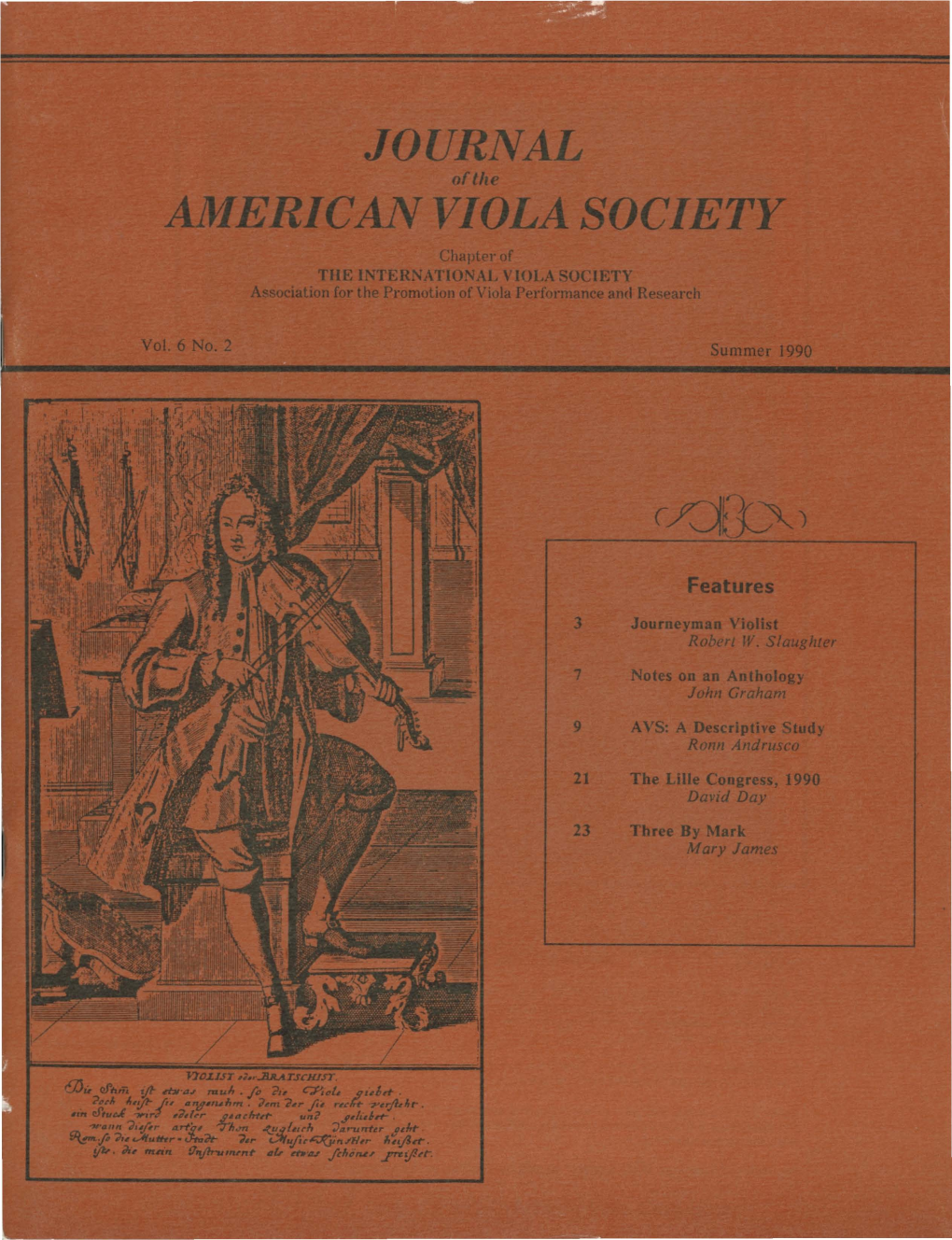 Journal of the American Viola Society Volume 6 No. 2, Summer 1990