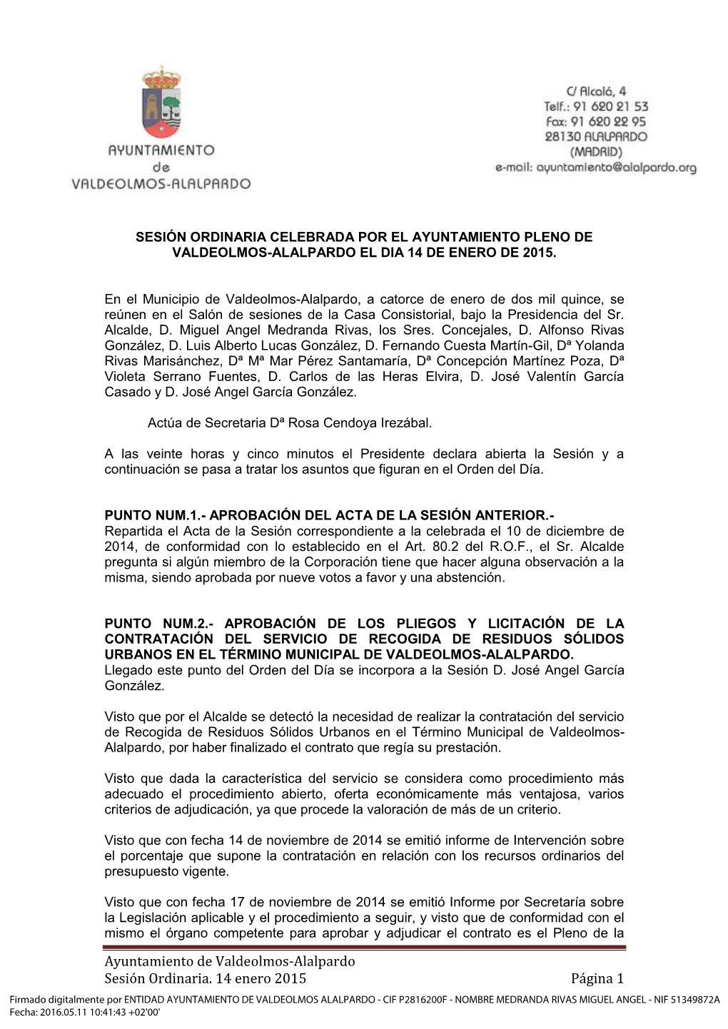 Ayuntamiento De Valdeolmos-Alalpardo Sesión Ordinaria