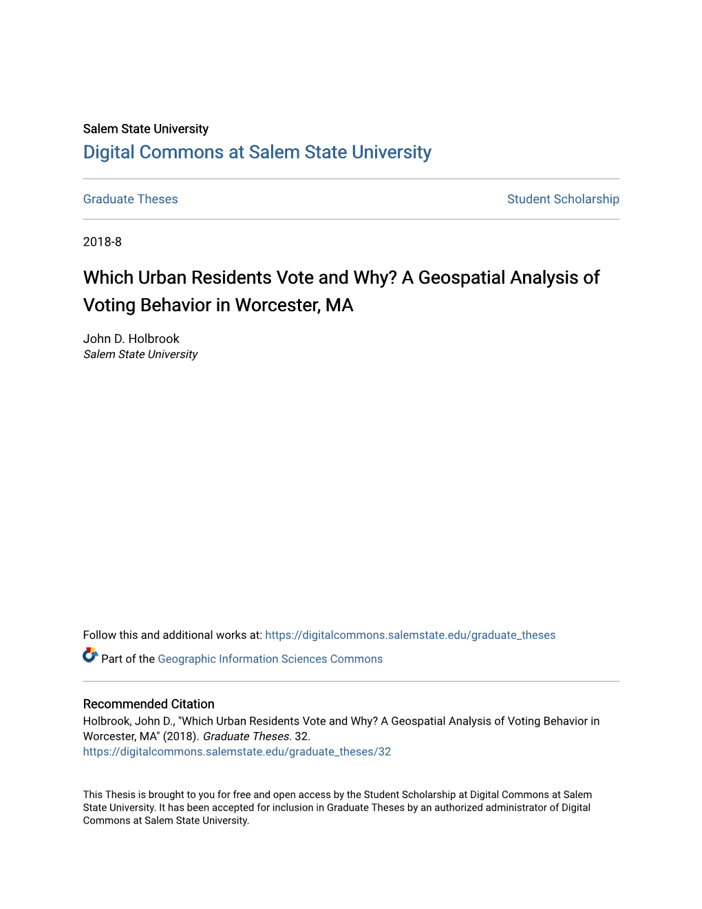 A Geospatial Analysis of Voting Behavior in Worcester, MA