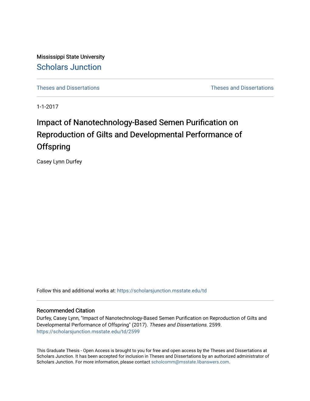 Impact of Nanotechnology-Based Semen Purification on Reproduction of Gilts and Developmental Performance of Offspring