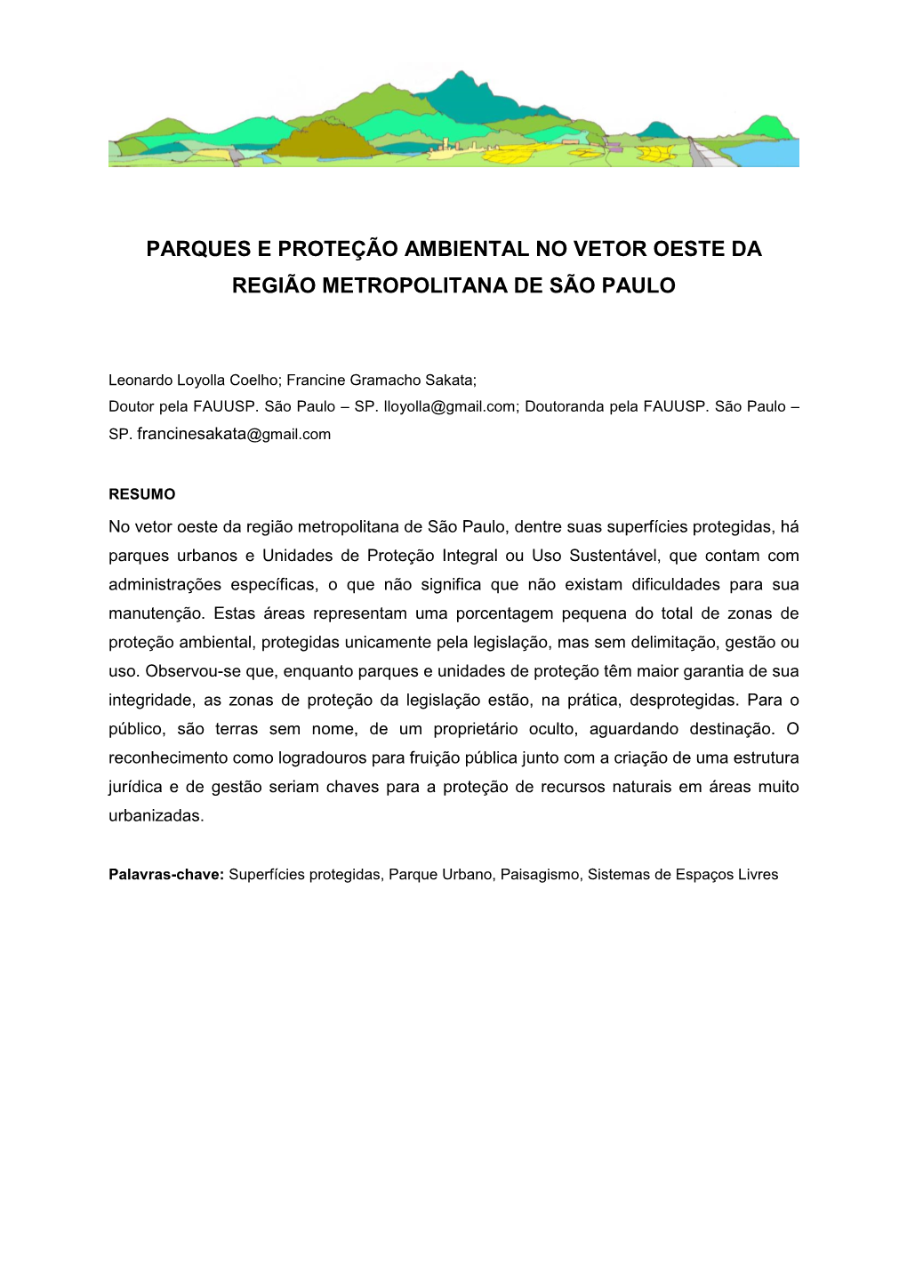 Parques E Proteção Ambiental No Vetor Oeste Da Região Metropolitana De São Paulo