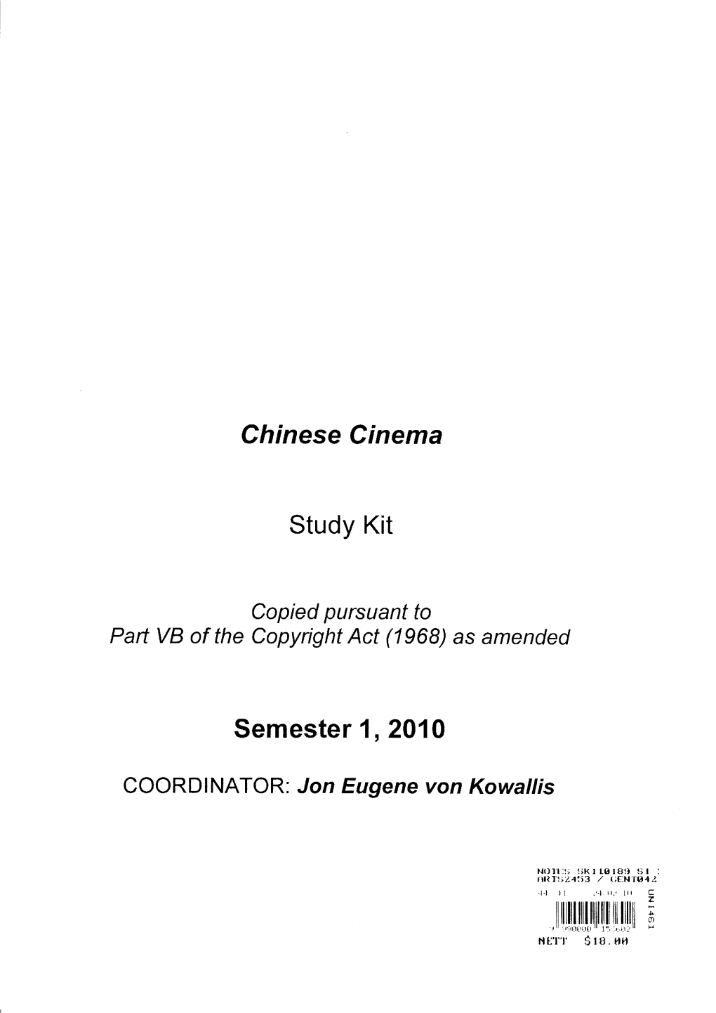 Chinese Cinema Semester 1,2010