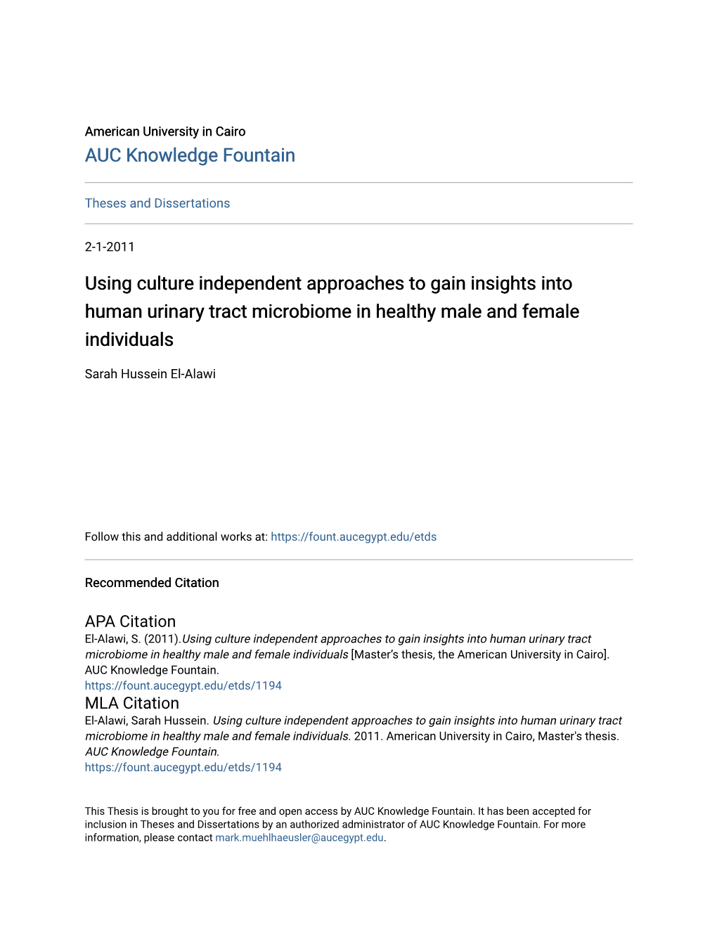 Using Culture Independent Approaches to Gain Insights Into Human Urinary Tract Microbiome in Healthy Male and Female Individuals