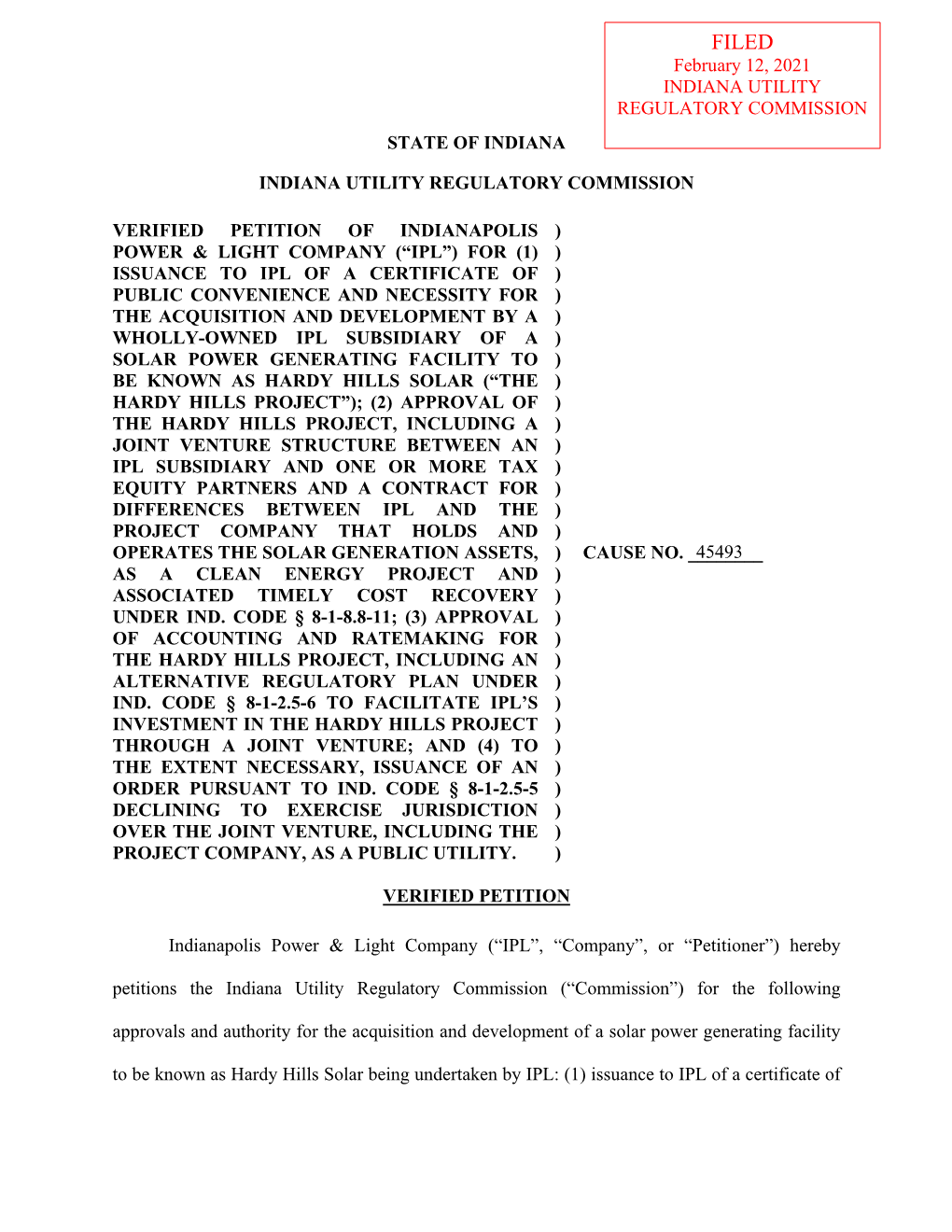 State of Indiana Indiana Utility Regulatory