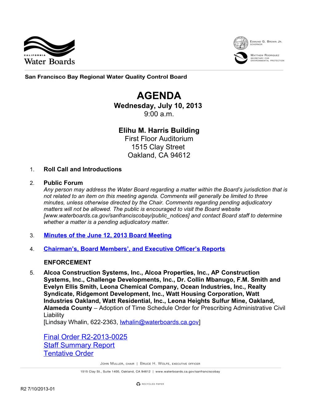 Water Board Meeting Agenda Page 2