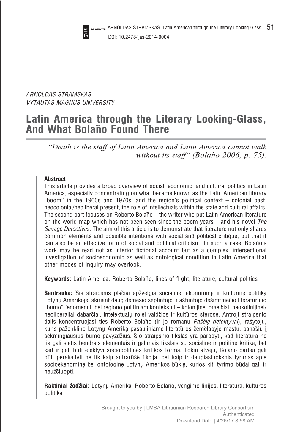 Latin America Through the Literary Looking-Glass, and What Bolaño Found There