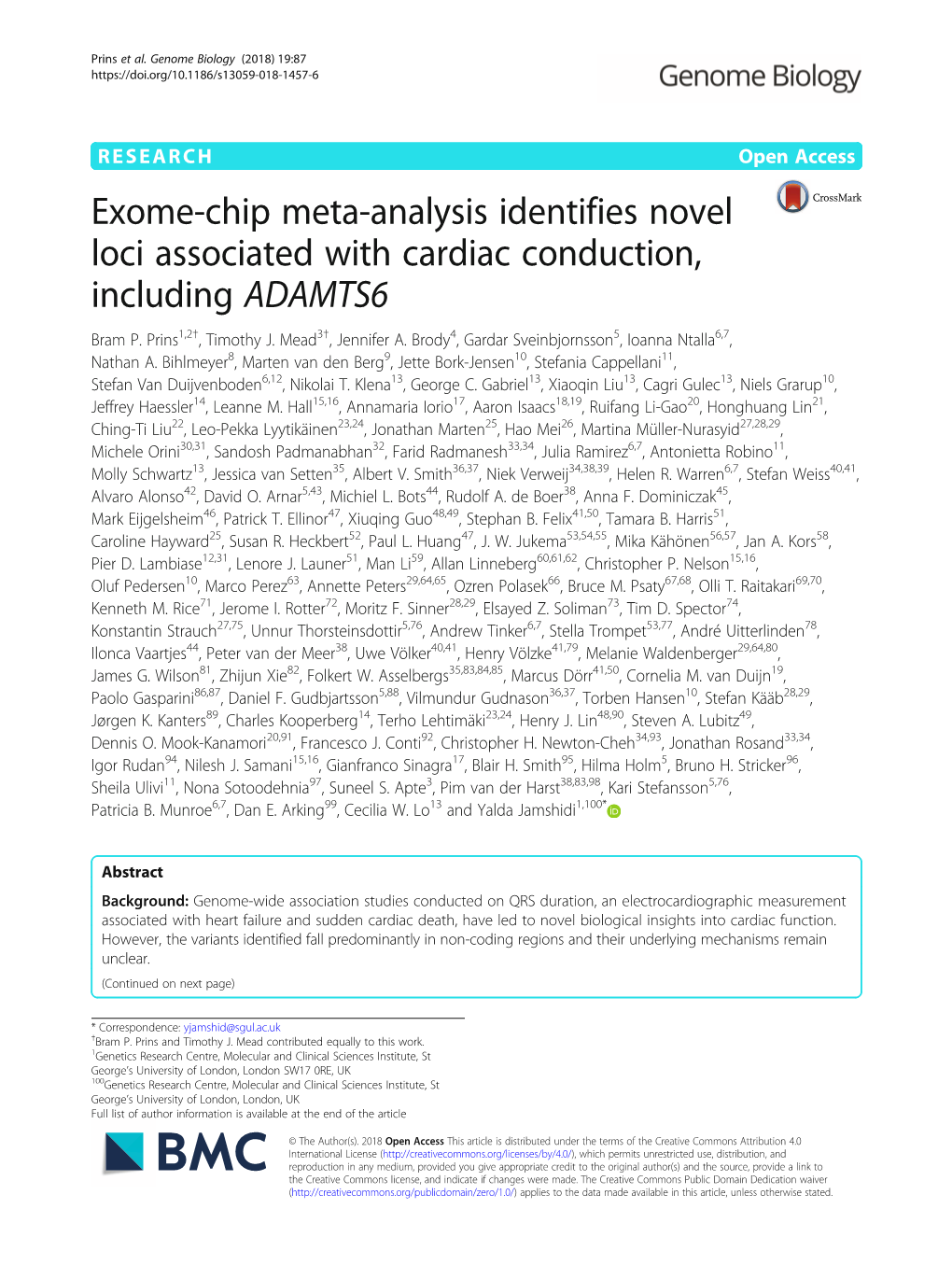 Exome-Chip Meta-Analysis Identifies Novel Loci Associated with Cardiac Conduction, Including ADAMTS6 Bram P