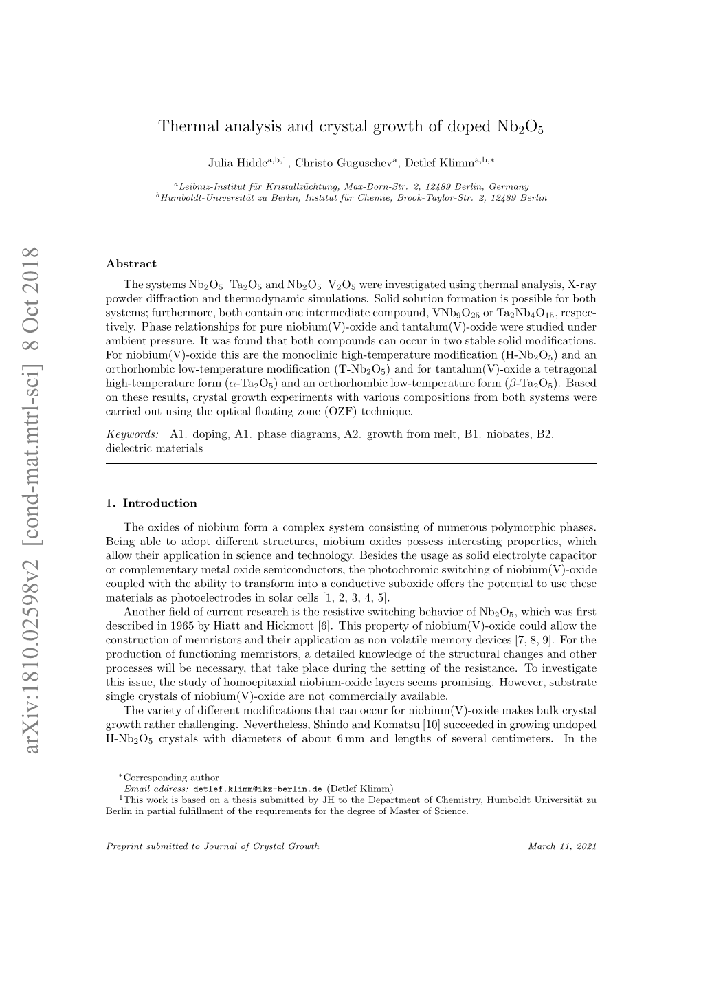 Arxiv:1810.02598V2 [Cond-Mat.Mtrl-Sci] 8 Oct 2018 Ilcrcmaterials Dielectric Are U Sn H Pia Otn Oe(Z)Technique