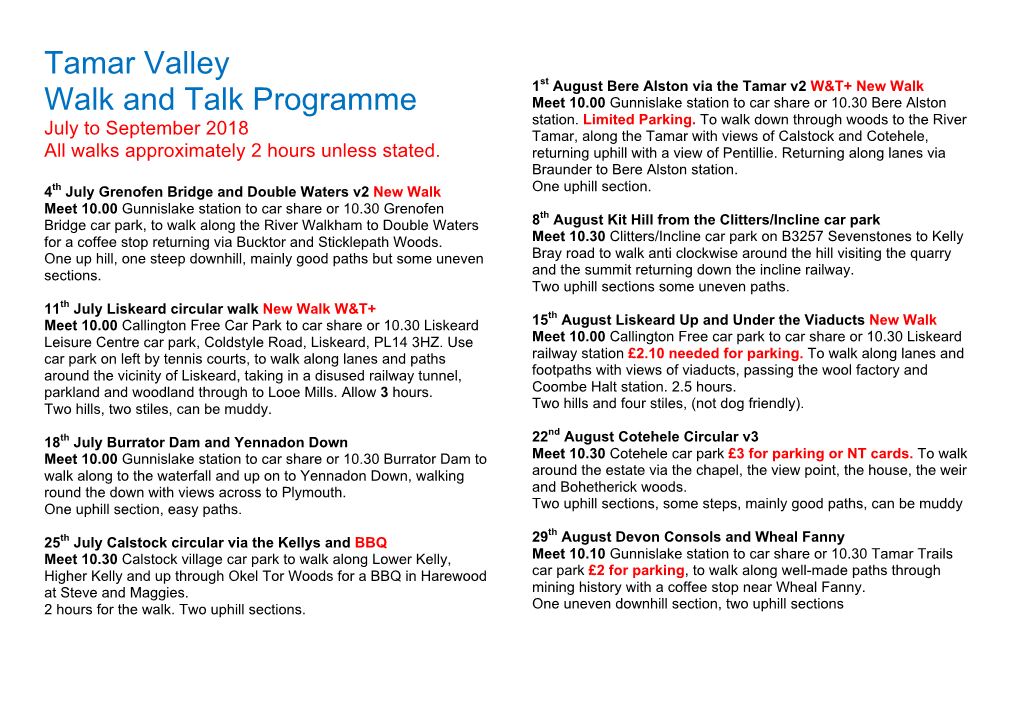 Tamar Valley Walk and Talk Programme