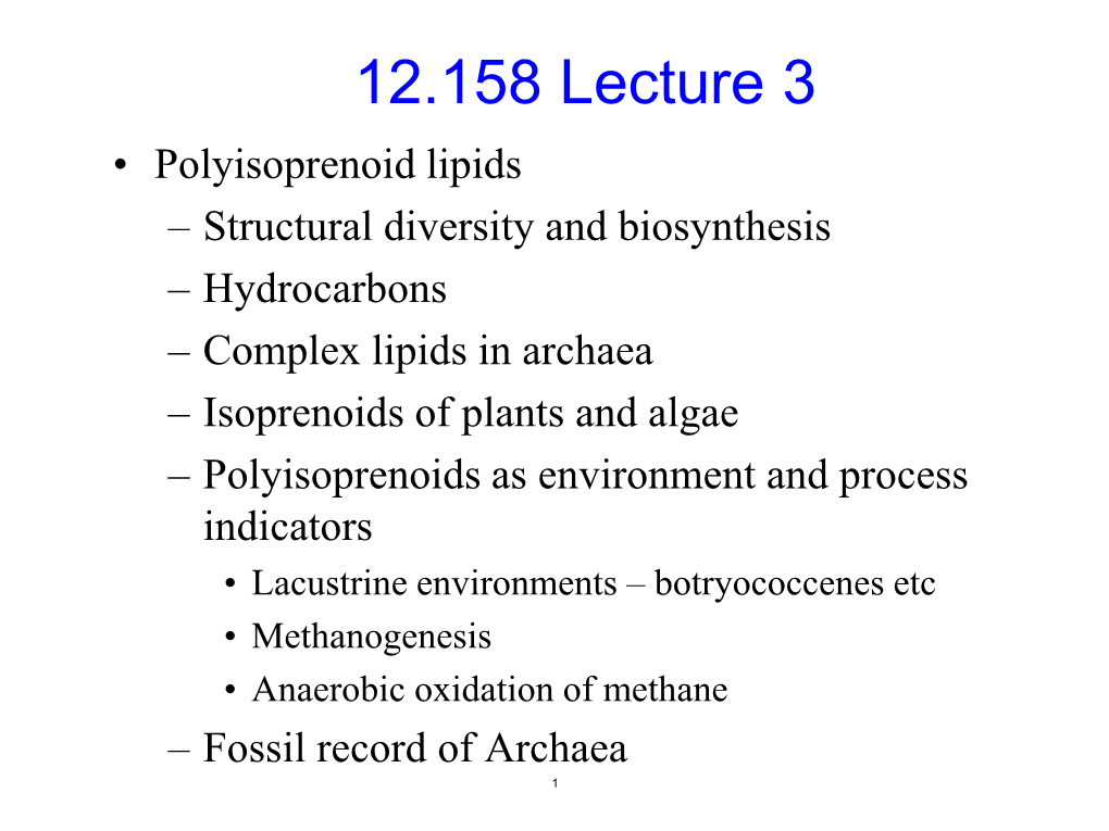 Molecular Biogeochemistry, Lecture 3