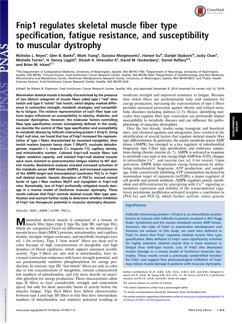 Fnip1 Regulates Skeletal Muscle Fiber Type Specification, Fatigue Resistance, and Susceptibility to Muscular Dystrophy