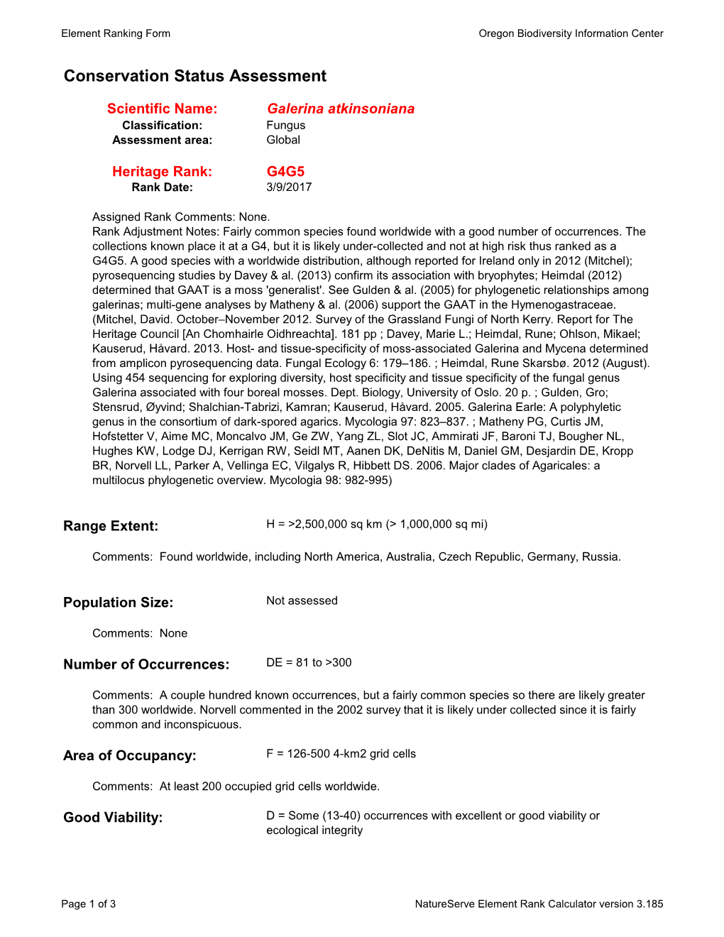 Conservation Status Assessment