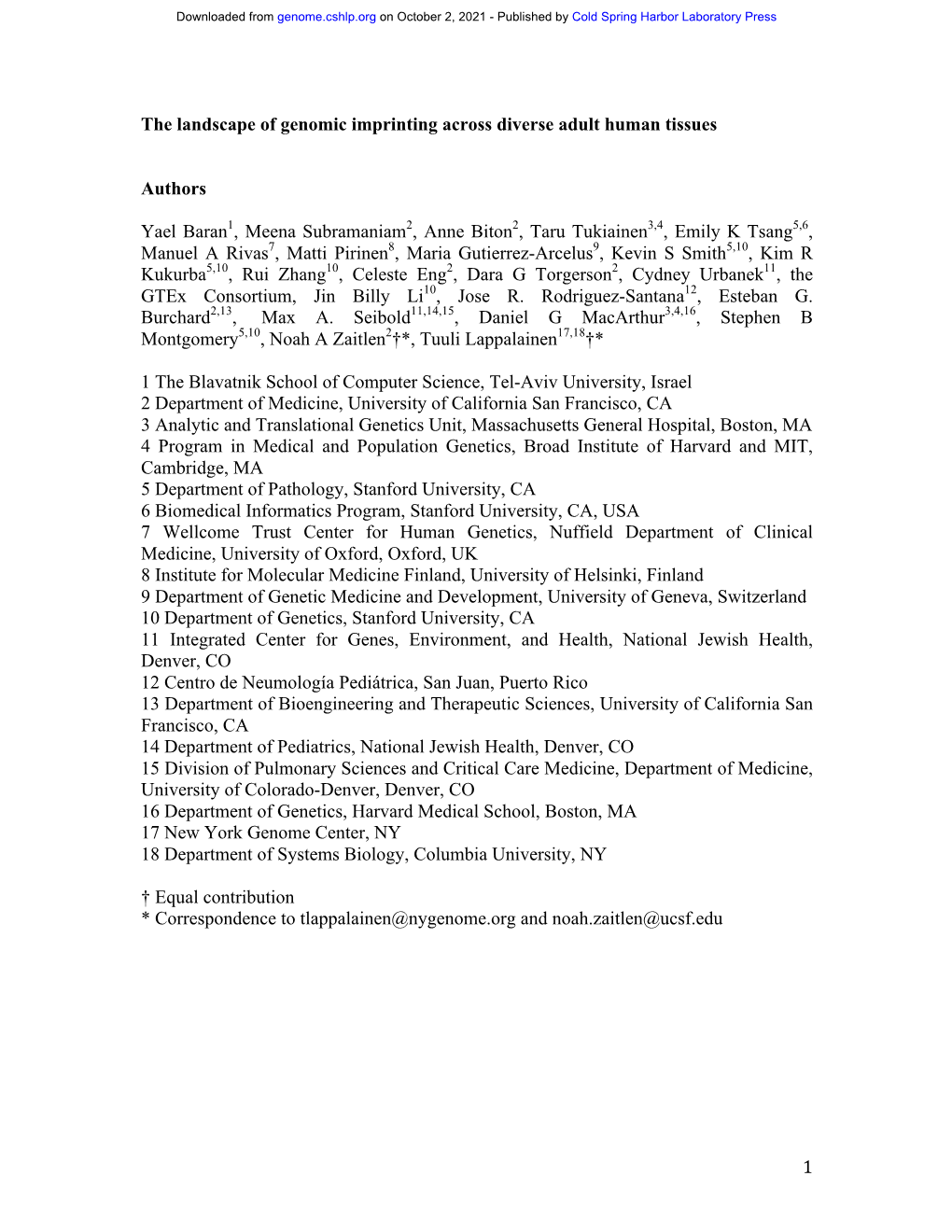 The Landscape of Genomic Imprinting Across Diverse Adult Human Tissues