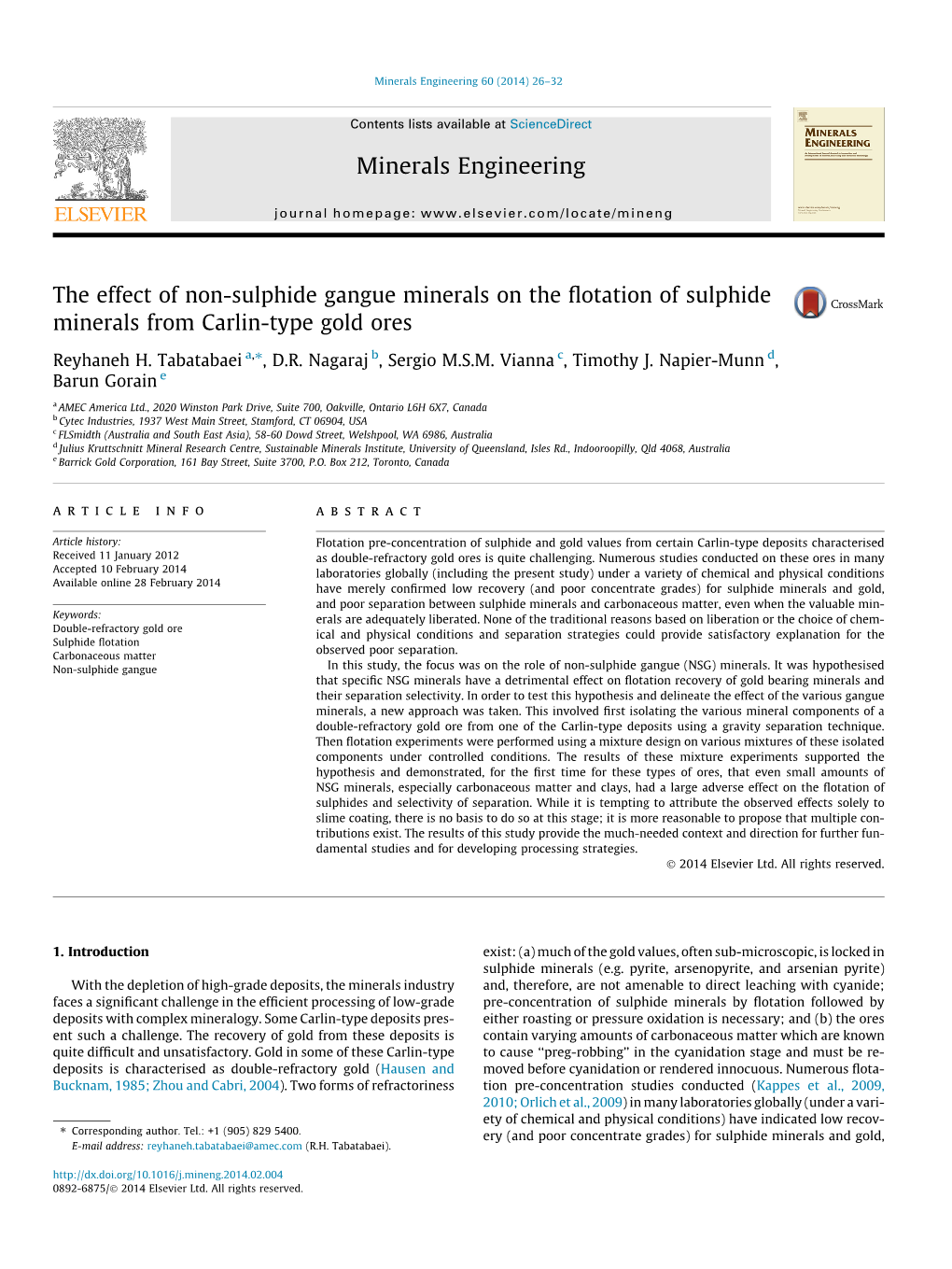 The Effect of Non-Sulphide Gangue Minerals on the Flotation of Sulphide