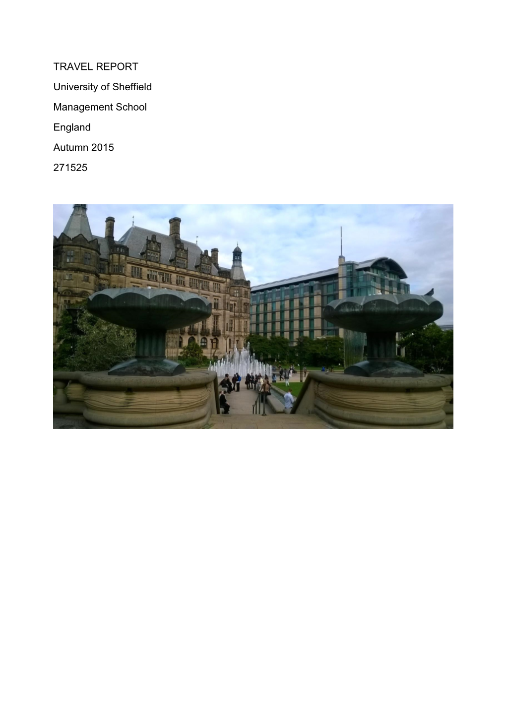 TRAVEL REPORT University of Sheffield Management School England Autumn 2015 271525