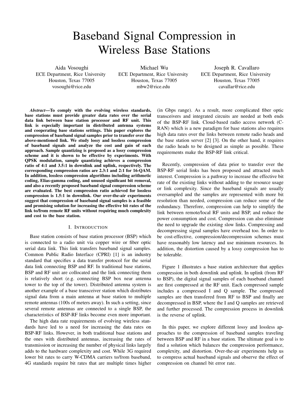 Baseband Signal Compression in Wireless Base Stations